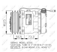 Nrf 32802G - COMPRESOR 12V SANDEN SD5H11 ROT VT 2C 125MM